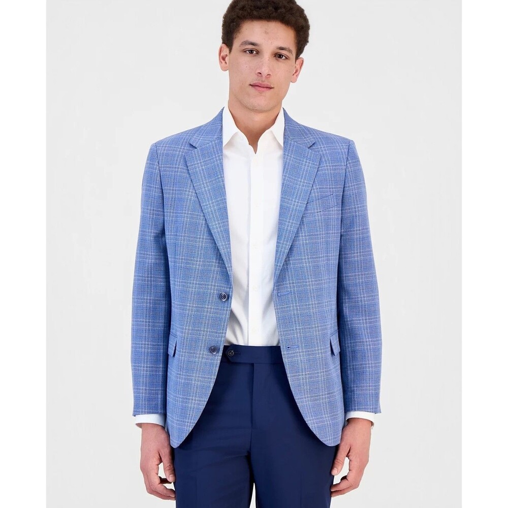 $295 NEW NAUTICA MENS 46L BLUE PLAID SUPER SOFT BLAZER SPORT COAT SUIT JACKET